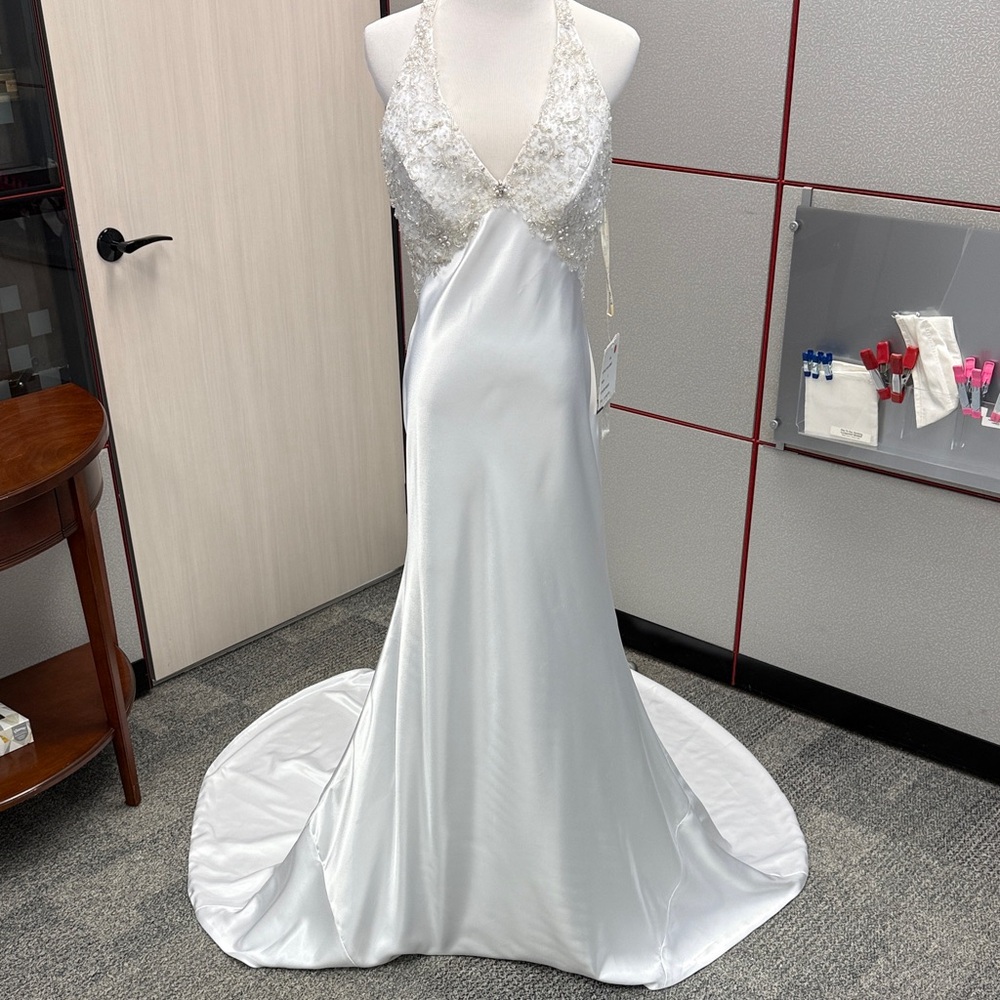 Maggie Sottero White Satin Halter Dress
